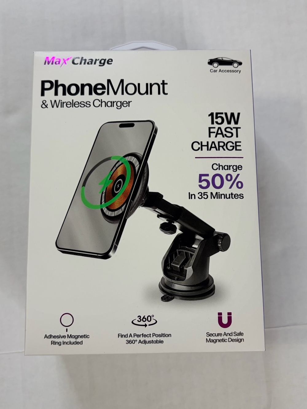 Phone Mount & 15W Wireless Charger - Black
